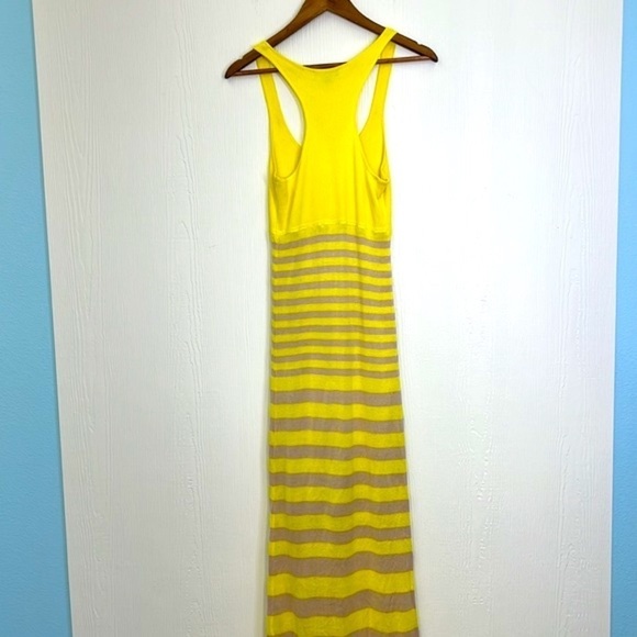 Bebe - Yellow And Tan Stripe Sleeveless Racerback Maxi Dress Size Medium - Picture 11 of 11